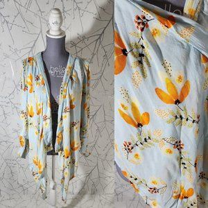 Patrons of Peace Blue Floral Printed Open Front Cardigan